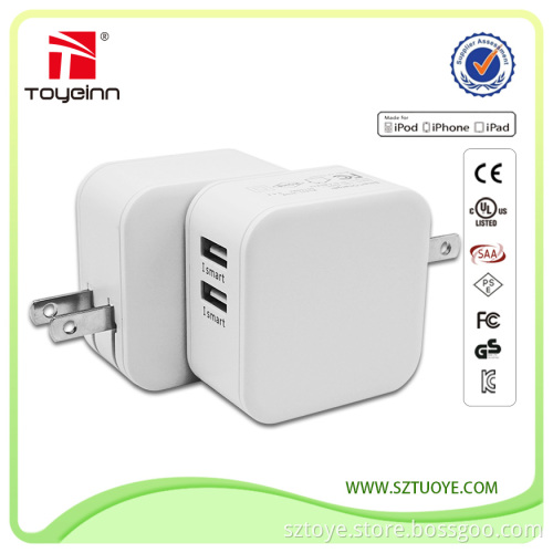 FCC/UL Approved Daul USB Charger 5V 4.8A 24W Foldable Dual USB Charger